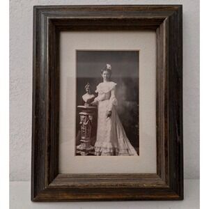 Antique 19th Century Victorian Woman With Her Statue Bust Wood Picture Frame